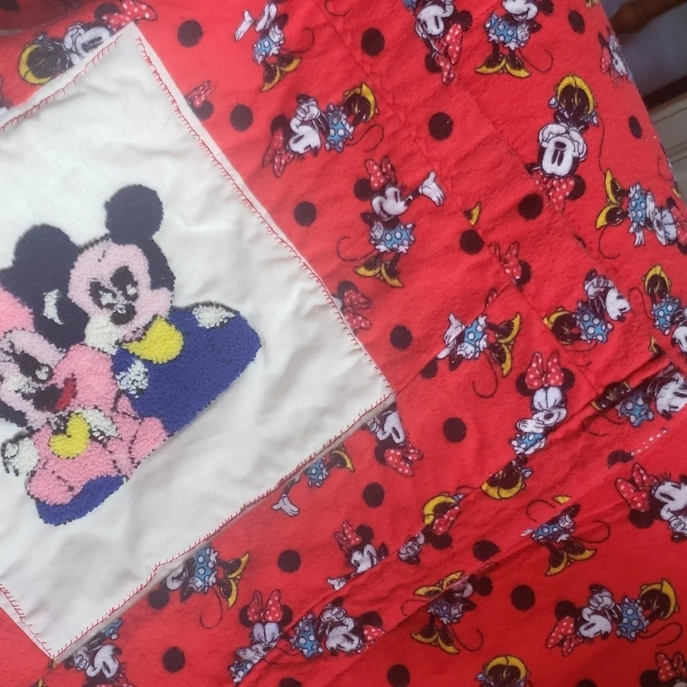 Mickey and Minie  punch needle embroidery handmade baby quilt
